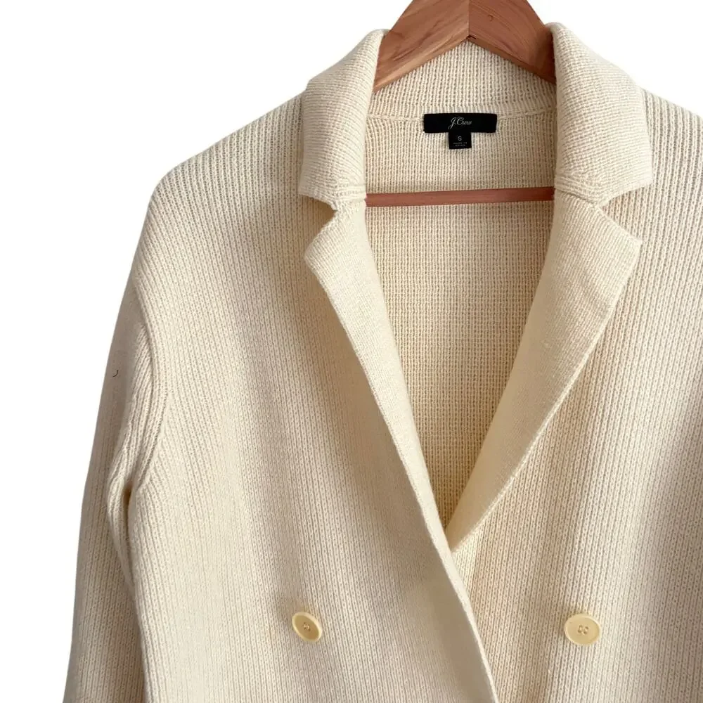 J Crew Double Breasted Sweater Blazer S White Cardi Oversized AF390 J.Crew Wool